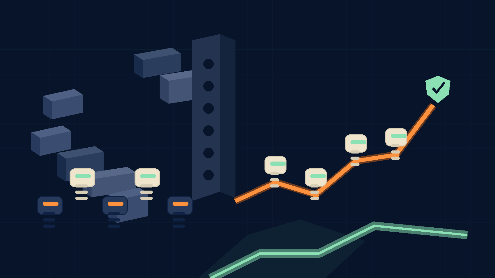 Abstract visual for ai-search citation benchmark, showing a structured route from evidence to pipeline.