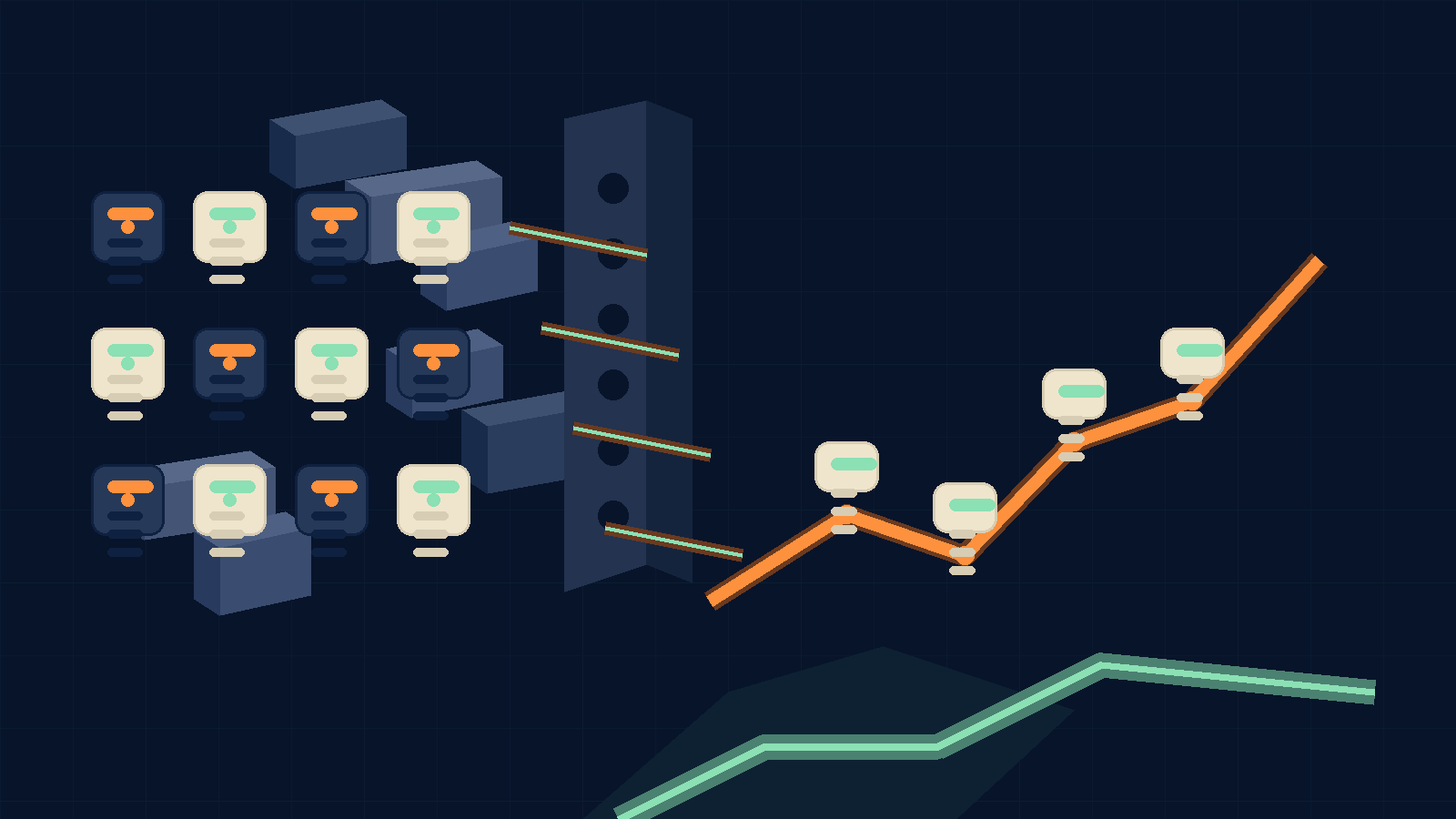Abstract visual for b2b saas content strategy, showing connected evidence pathways.